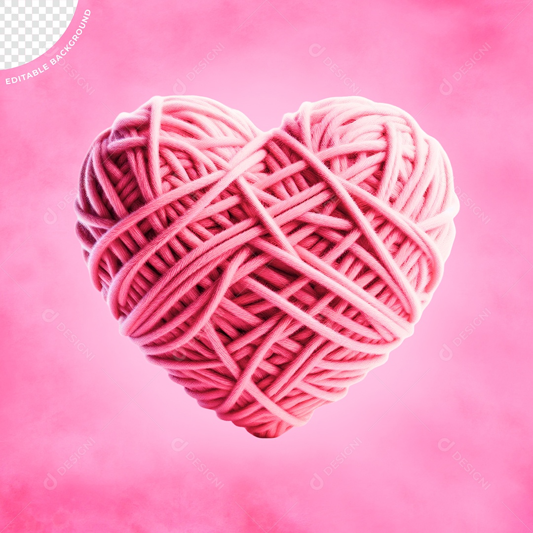 Elemento 3D Coração com Linhas de Barbante do Dia das Mulheres para Composição PSD