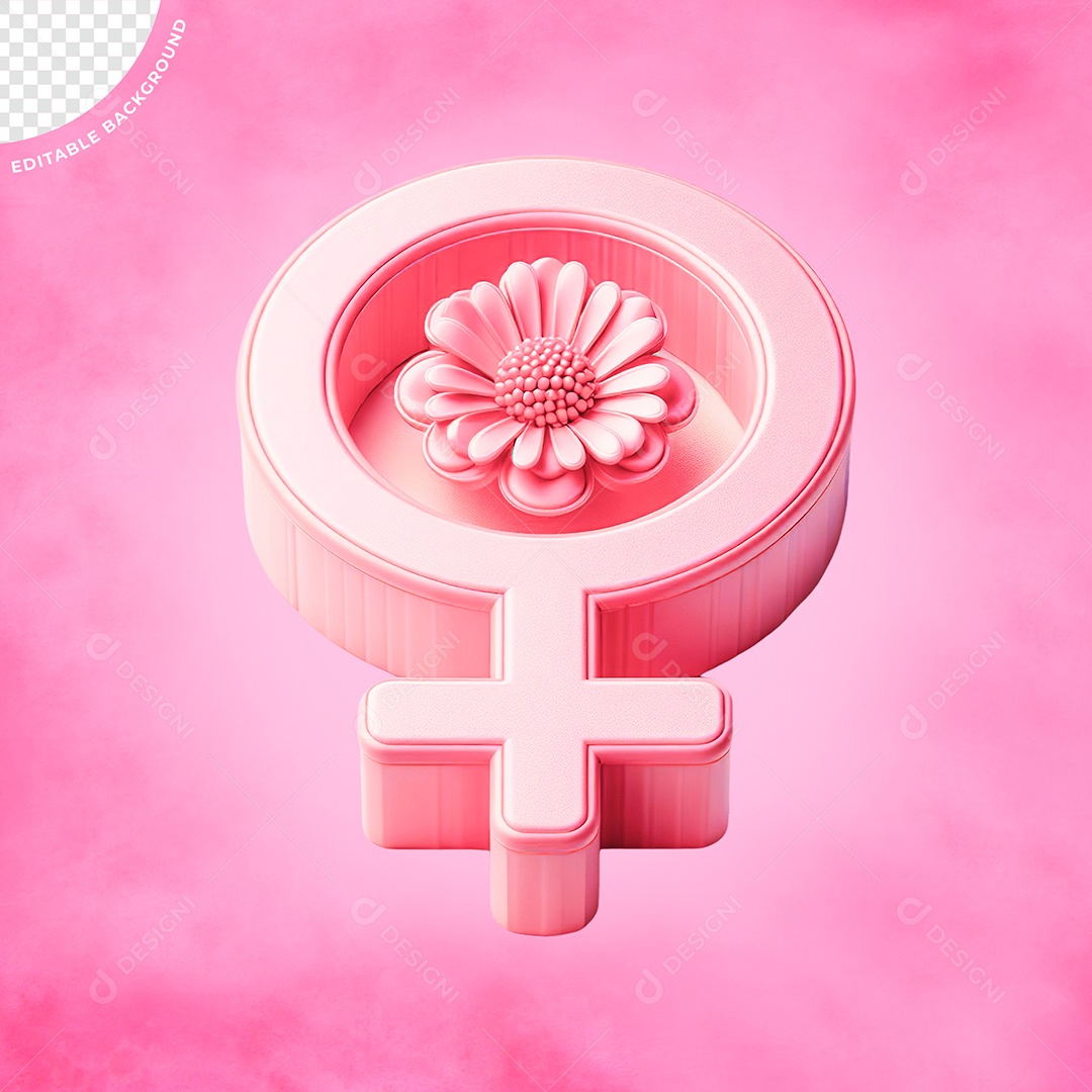 Elemento 3D Símbolo Feminino do Dia das Mulheres para Composição PSD