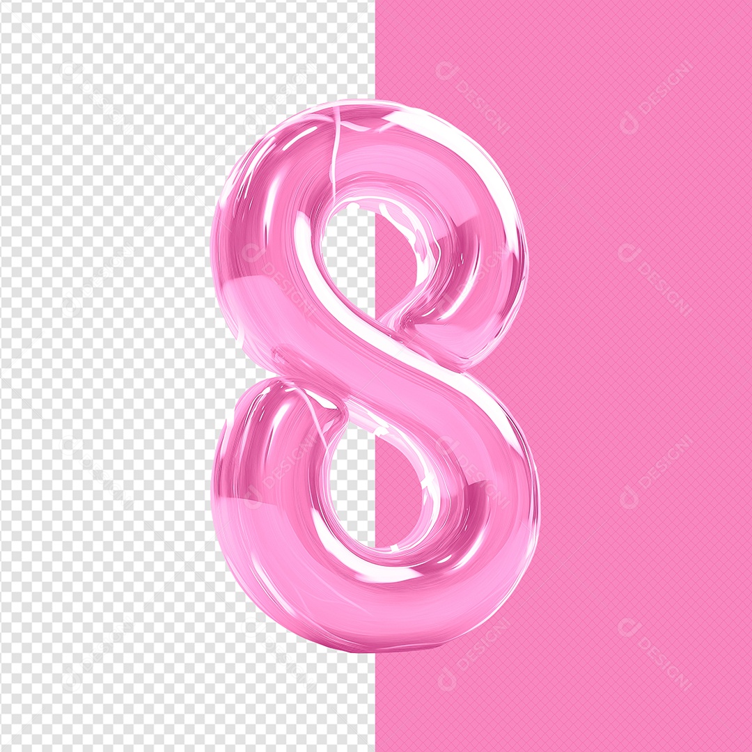 Elemento 3D Número 8 Rosa do Dia das Mulheres para Composição PSD