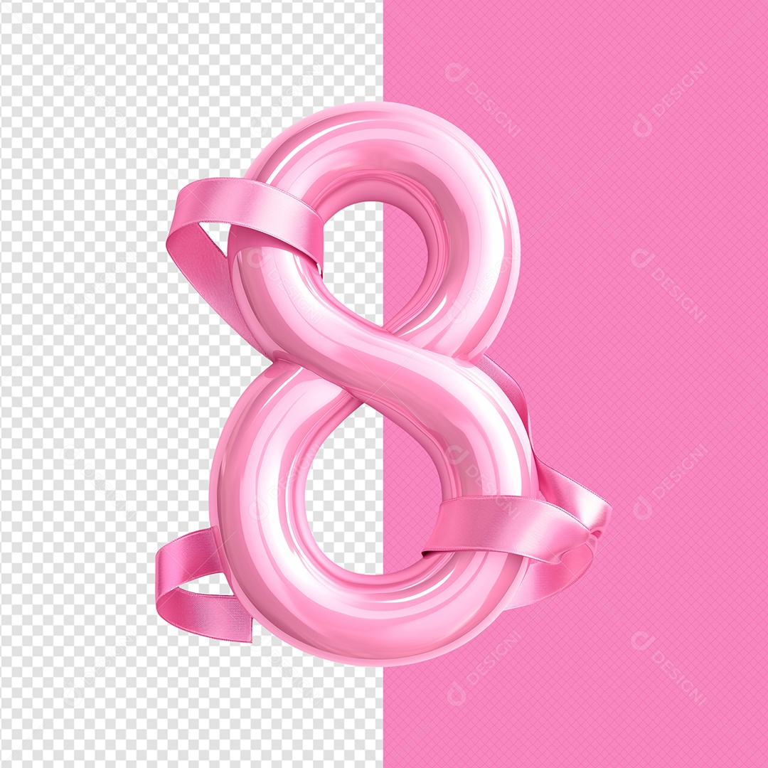 Número 8 Rosa do Dia das Mulheres Elemento 3D para Composição PSD