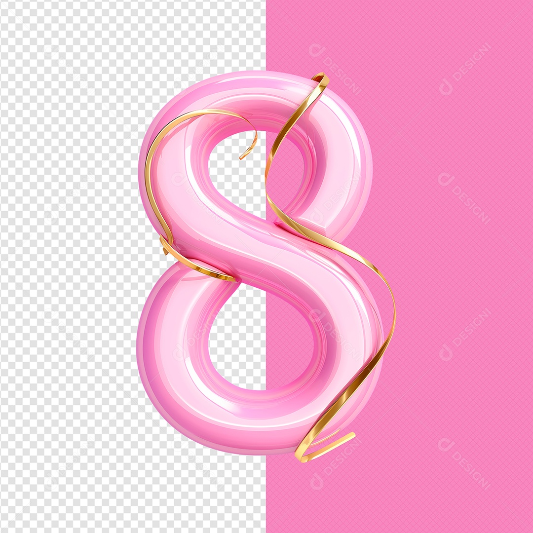 Número 8 Rosa do Dia das Mulheres Elemento 3D para Composição PSD