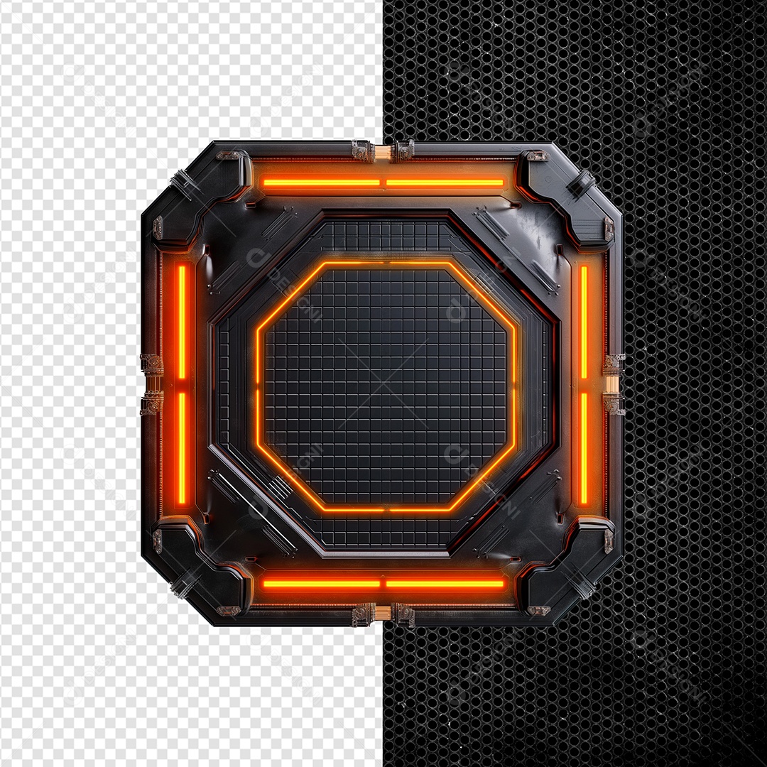 Elemento 3D Painel de Ferro com Luz de Led Laranja para Composição PSD