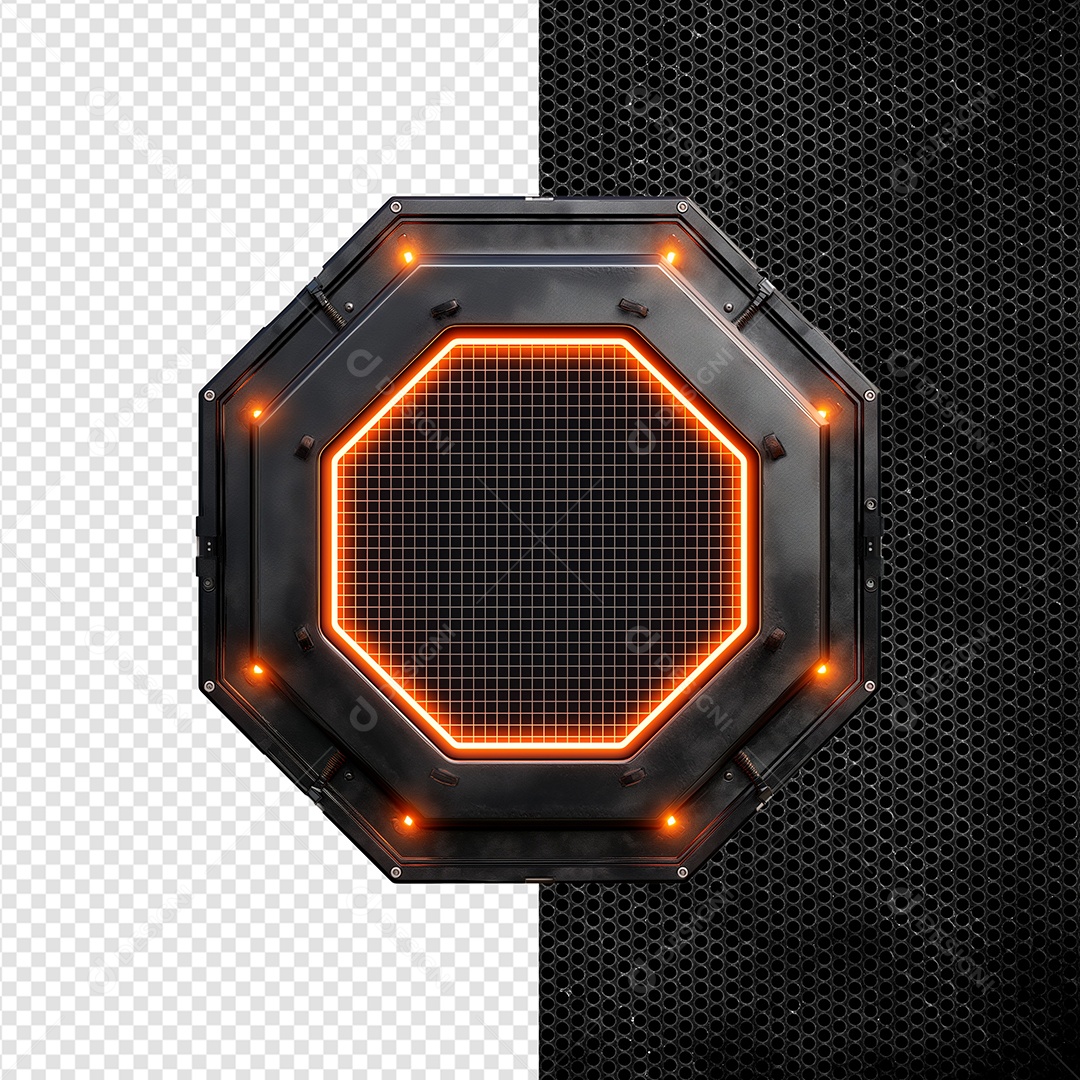 Elemento 3D Painel de Ferro com Luz de Led Laranja para Composição PSD