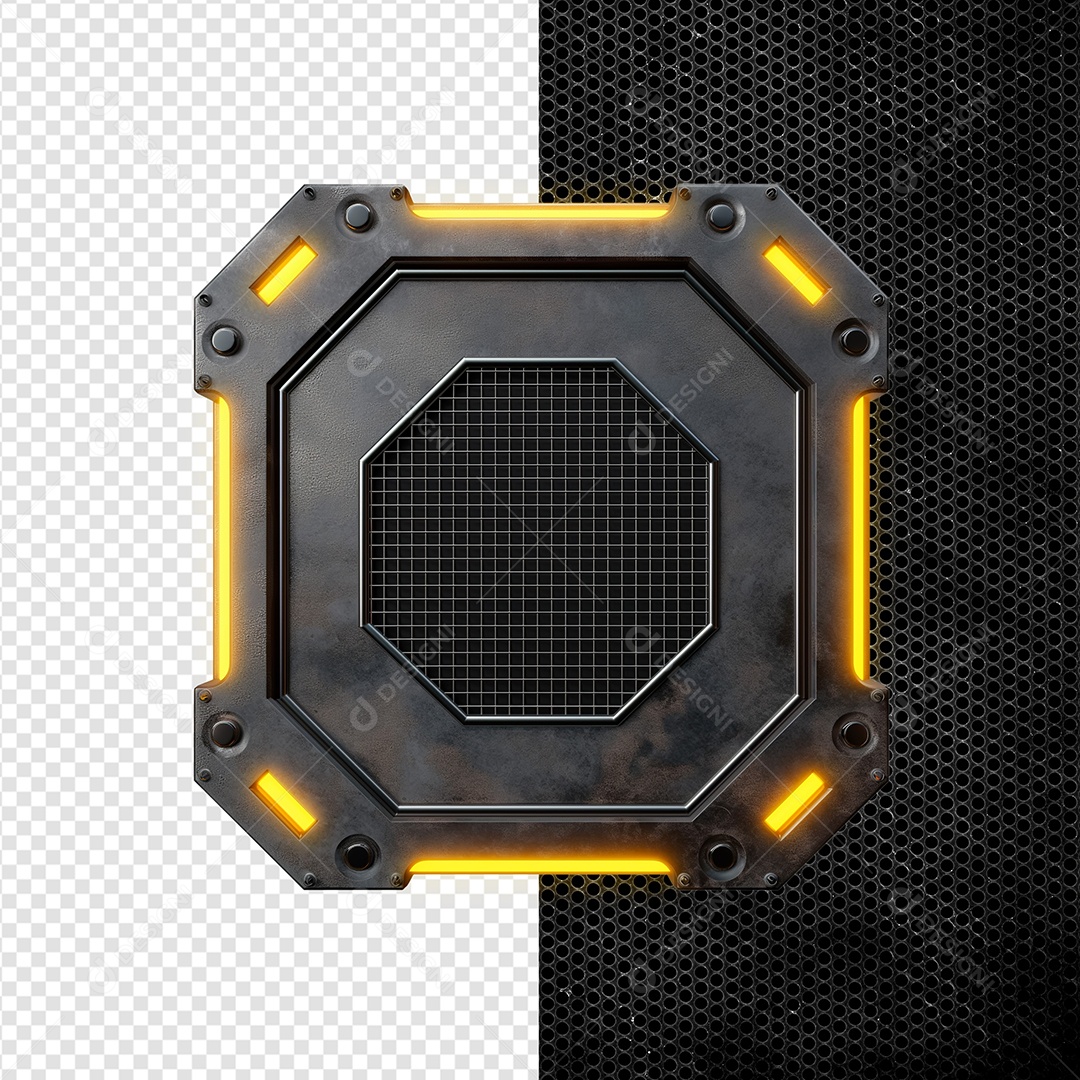 Elemento 3D Painel de Ferro com Luz de Led Amarelo para Composição PSD