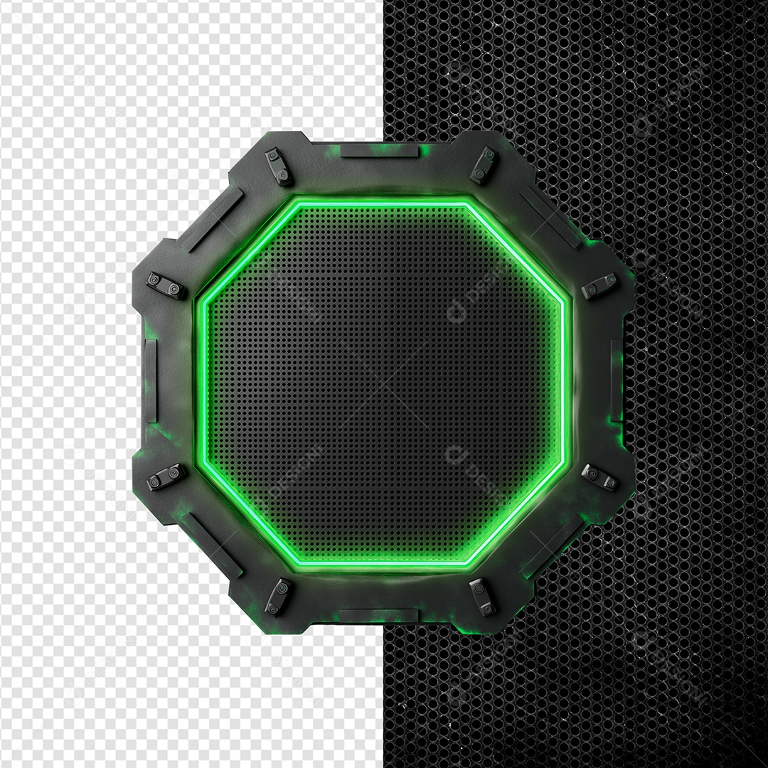 Elemento 3D Painel de Ferro com Luz de Led Verde para Composição PSD