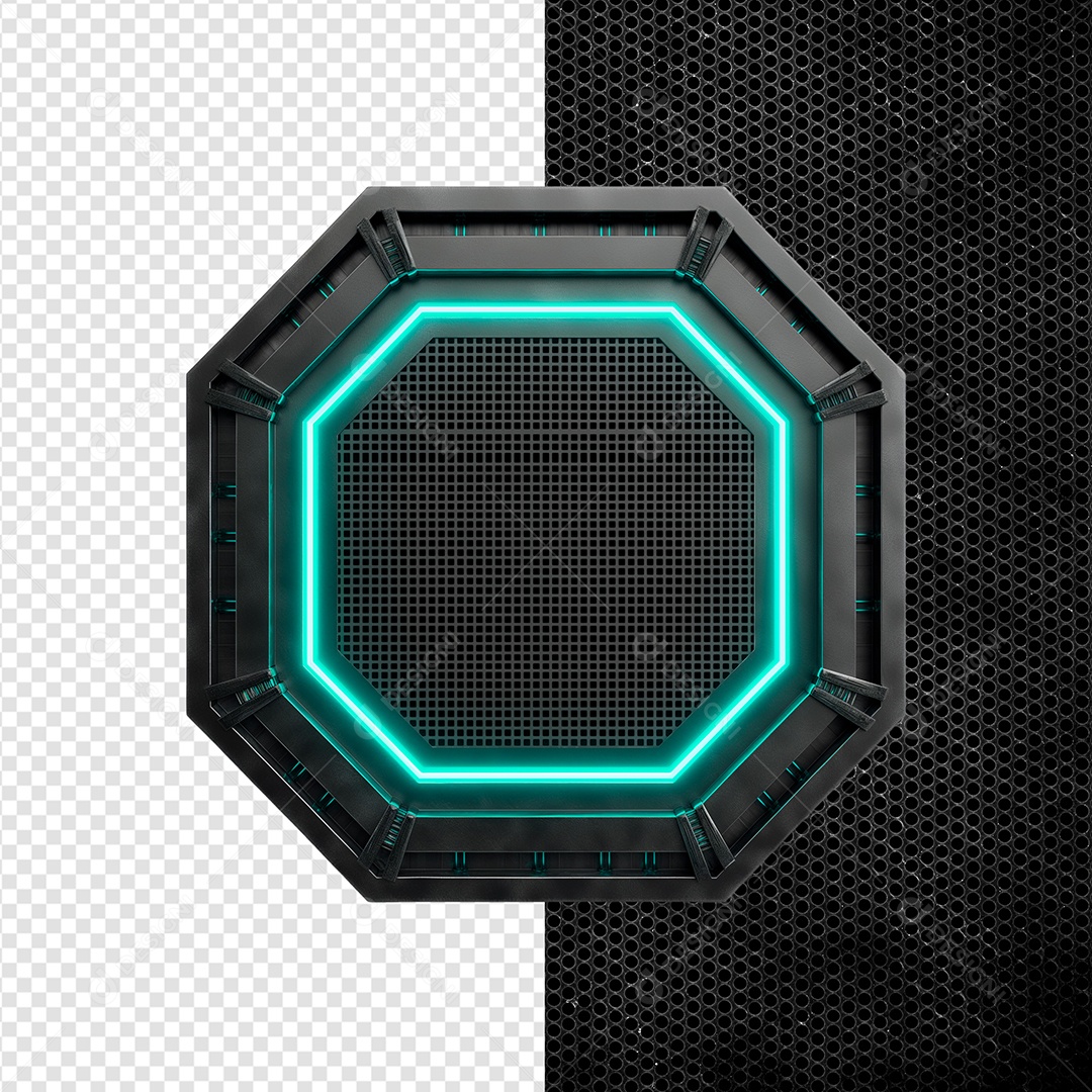 Elemento 3D Painel de Ferro com Luz de Led Azul Marinho para Composição PSD