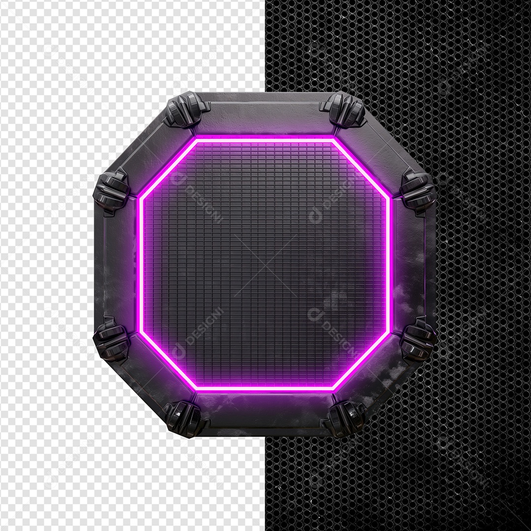 Elemento 3D Painel de Ferro com Luz de Led Roxo para Composição PSD