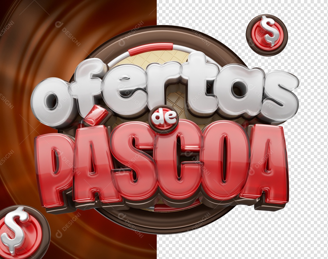 Ofertas de Páscoa Selo 3D Branco Vermelho para Composição PSD