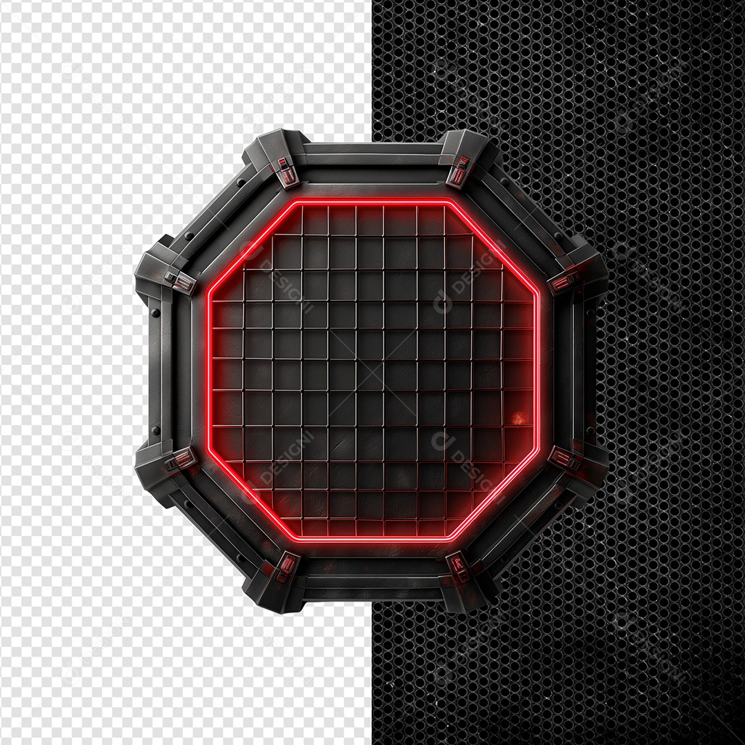 Elemento 3D Painel de Ferro com Luz de Led Vermelho para Composição PSD
