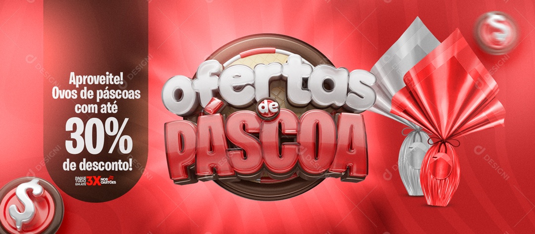 Banner Ofertas de Páscoa Aproveite Ovos com Até 30% de Desconto Social Media PSD Editável