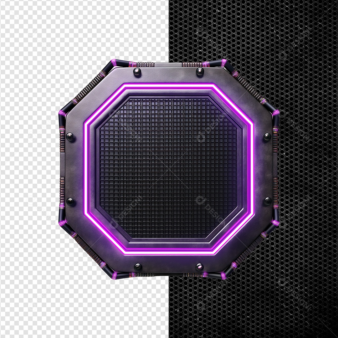 Elemento 3D Painel de Ferro com Luz de Led Roxo para Composição PSD