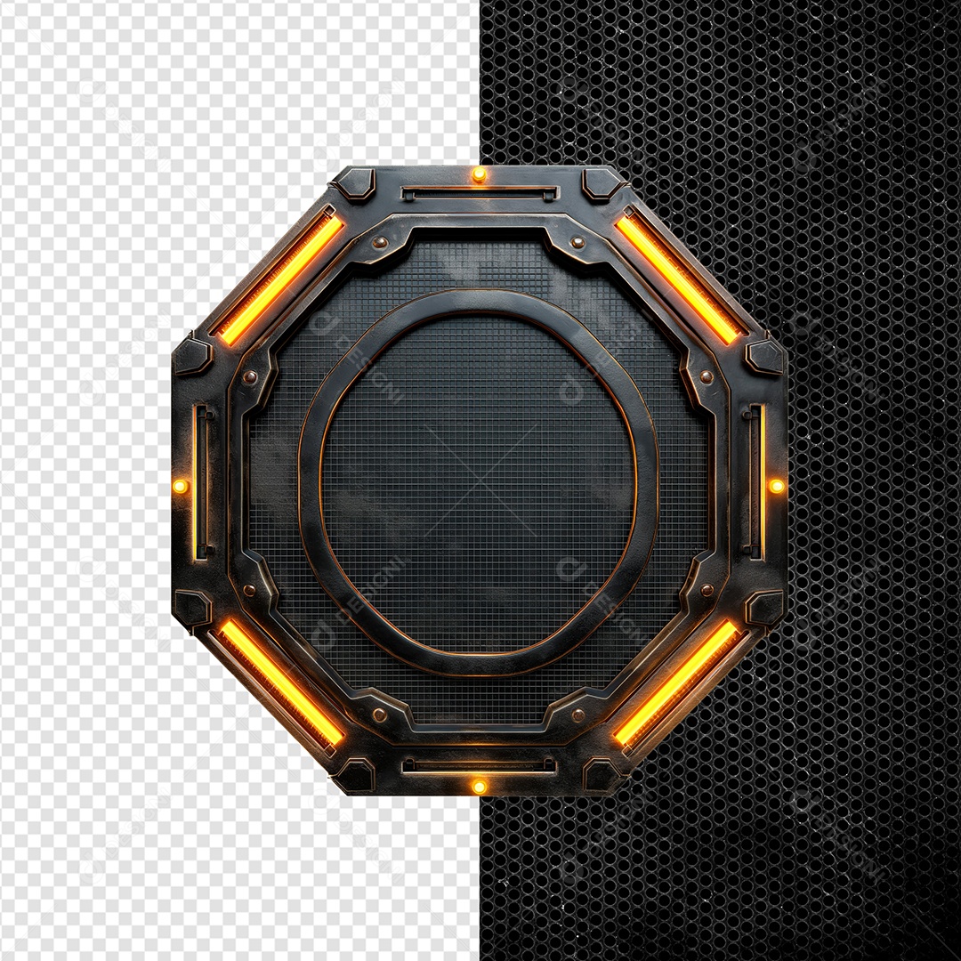 Elemento 3D Painel de Ferro com Luz de Led Laranja para Composição PSD