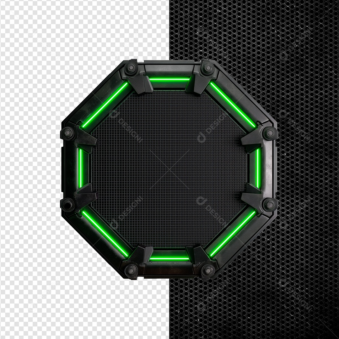 Painel de Ferro com Luz de Led Verde Elemento 3D para Composição PSD