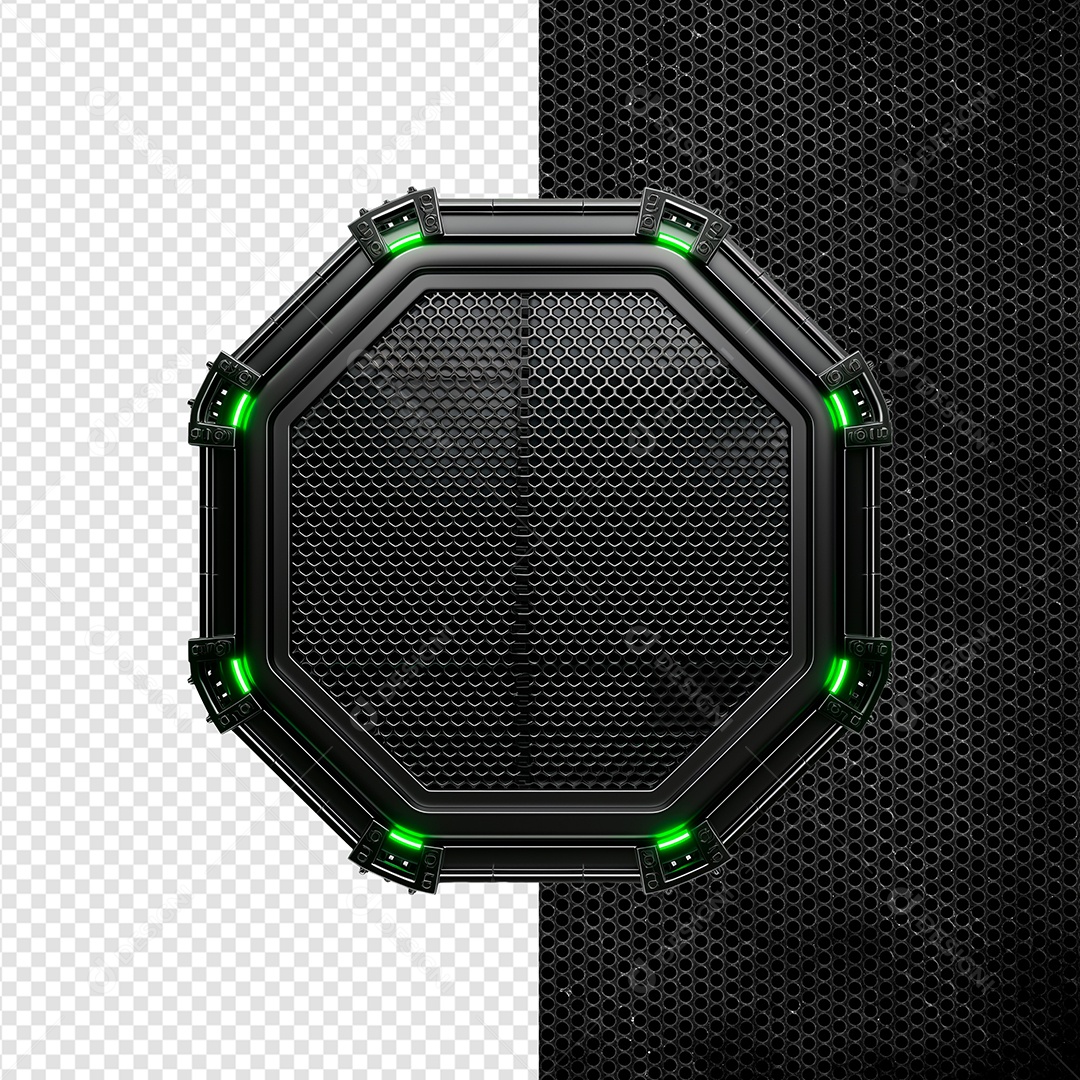 Elemento 3D Painel de Ferro com Luz de Led Verde para Composição PSD