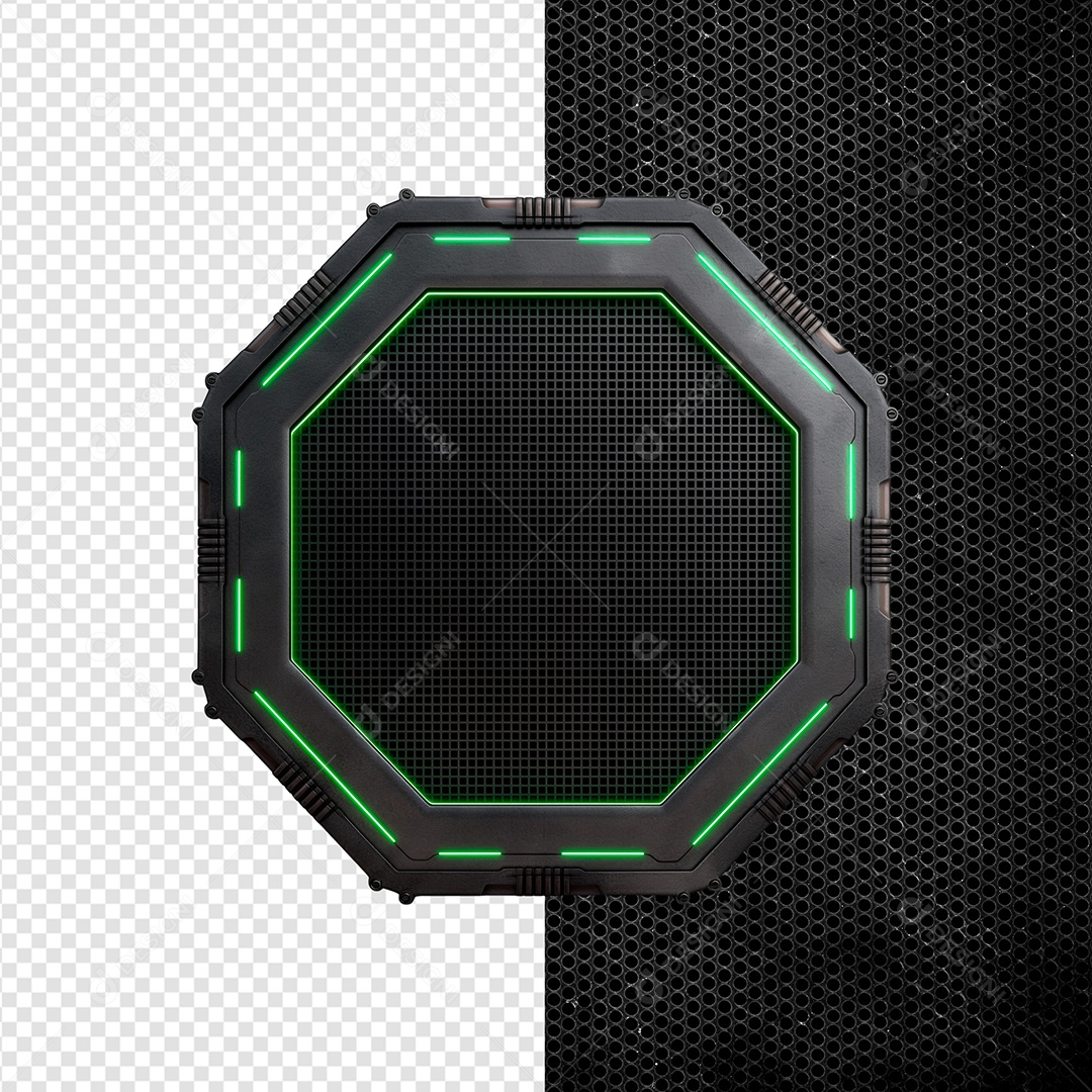 Elemento 3D Painel de Ferro com Luz de Led Verde para Composição PSD