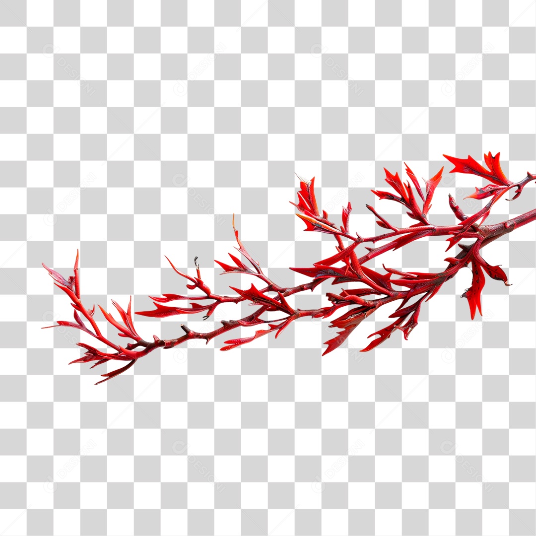 Ramo com Folhas Vermelha PNG Transparente