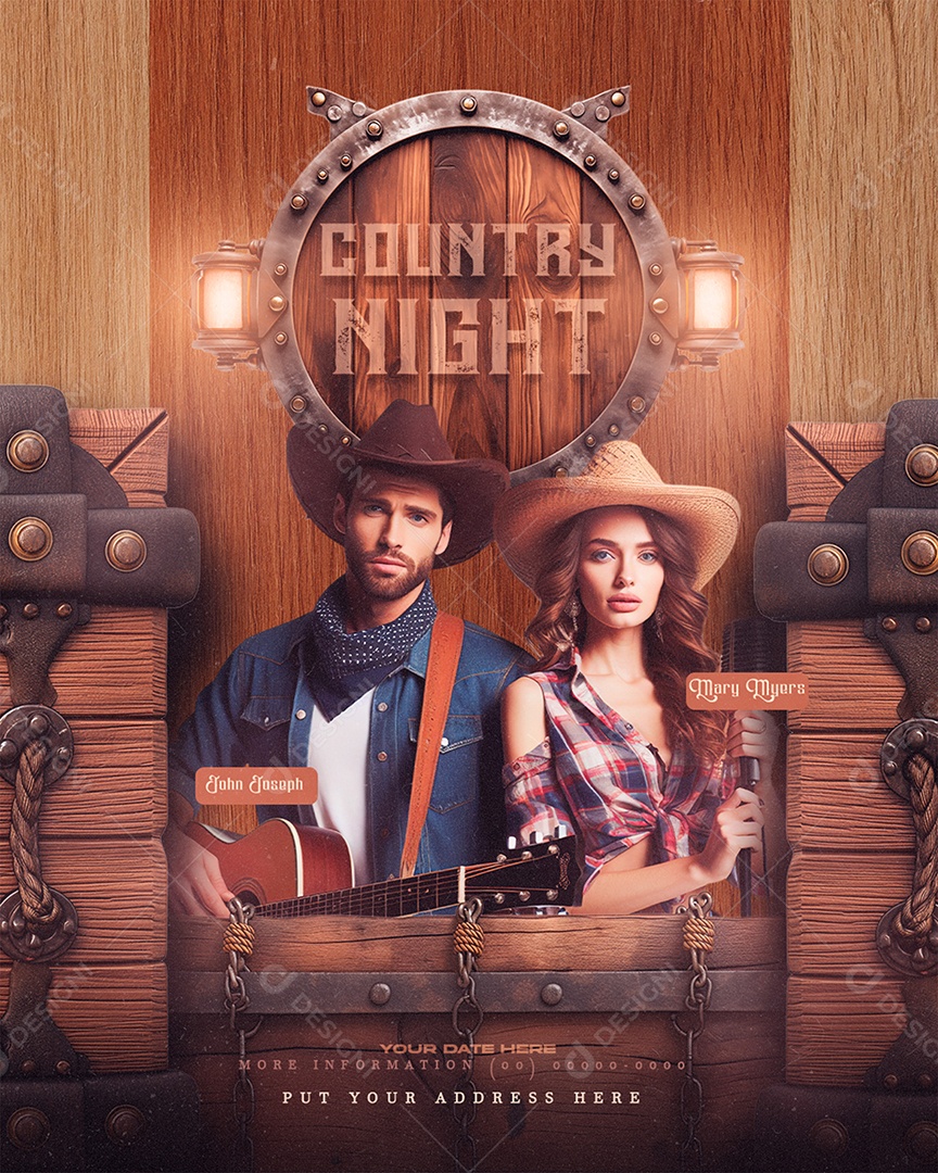Flyer Country Night John Joseph Mary Myers Social Media PSD Editável