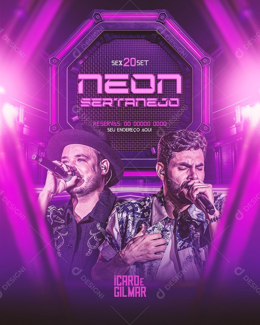 Flyer Neon Sertanejo Ícaro e Gilmar Social Media PSD Editável