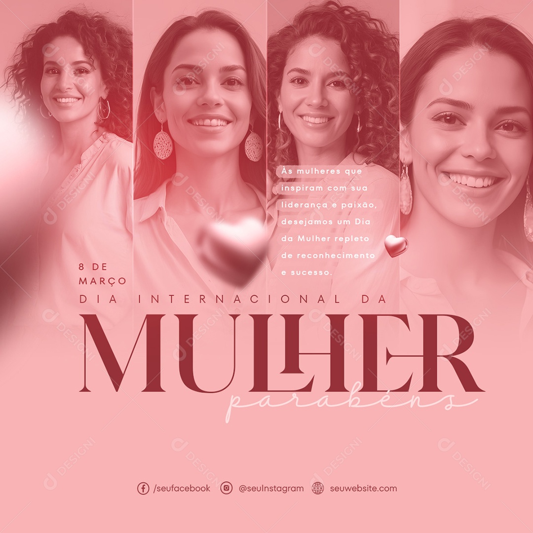 Dia Internacional das Mulheres 8 de Março Repleto de Reconhecimento e Sucesso Social Media PSD Editável