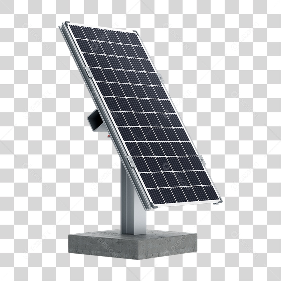 Placa de Energia Solar Fotovoltaica Azul Em Base Suspensa de Aço Com Concreto Em 3D PNG Transparente