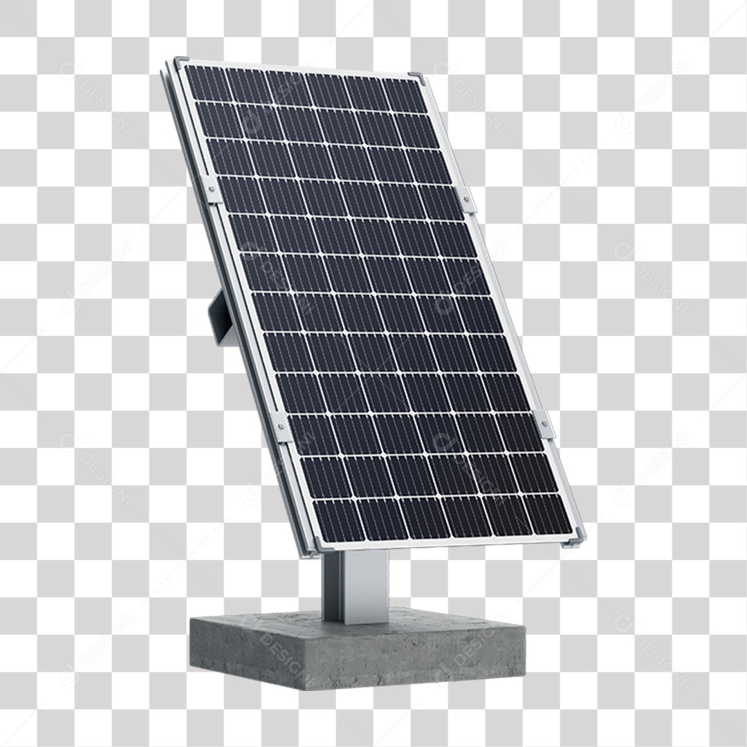 Placa de Energia Solar Fotovoltaica Azul Em Base Suspensa de Aço Com Concreto Em 3D PNG Transparente
