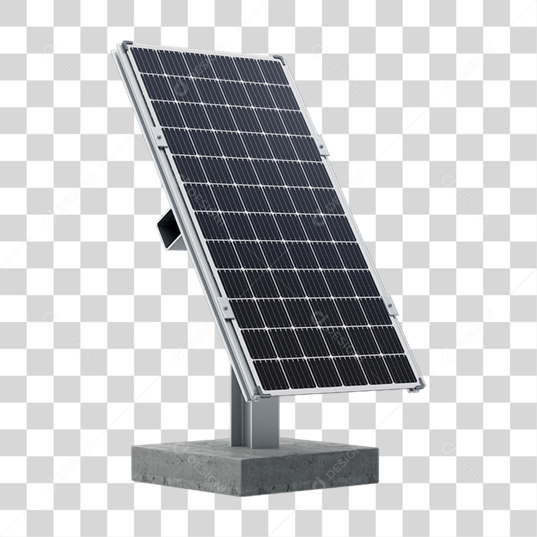 Placa de Energia Solar Fotovoltaica Azul Em Base Suspensa de Aço Com Concreto Em 3D PNG Transparente