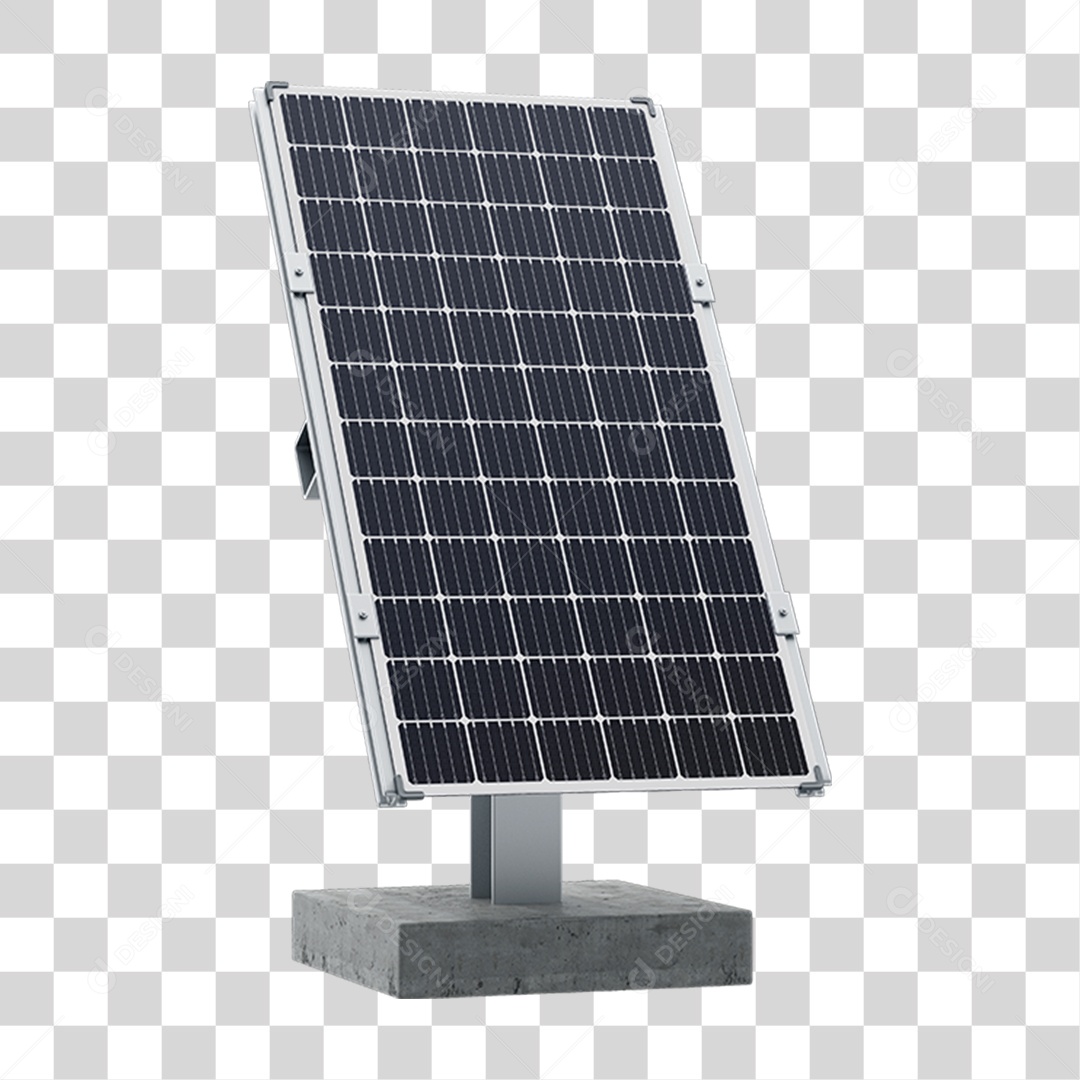 Placa de Energia Solar Fotovoltaica Azul Em Base Suspensa de Aço Com Concreto Em 3D PNG Transparente