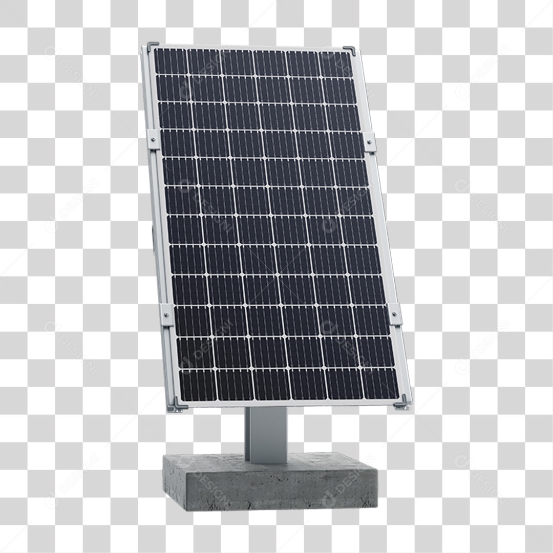 Placa de Energia Solar Fotovoltaica Azul Em Base Suspensa de Aço Com Concreto Em 3D PNG Transparente