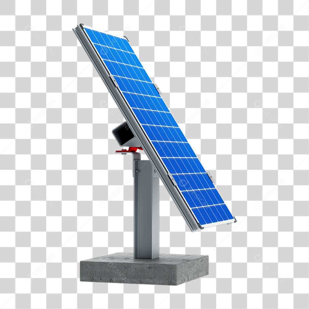 Placa de Energia Solar Fotovoltaica Azul Em Base Suspensa de Aço Com Concreto Em 3D PNG Transparente
