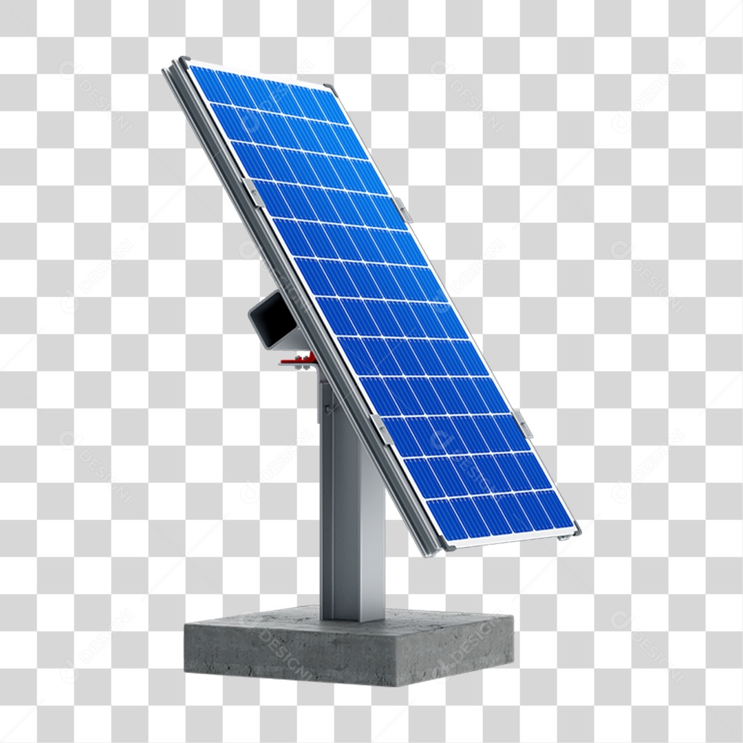 Placa de Energia Solar Fotovoltaica Azul Em Base Suspensa de Aço Com Concreto Em 3D PNG Transparente