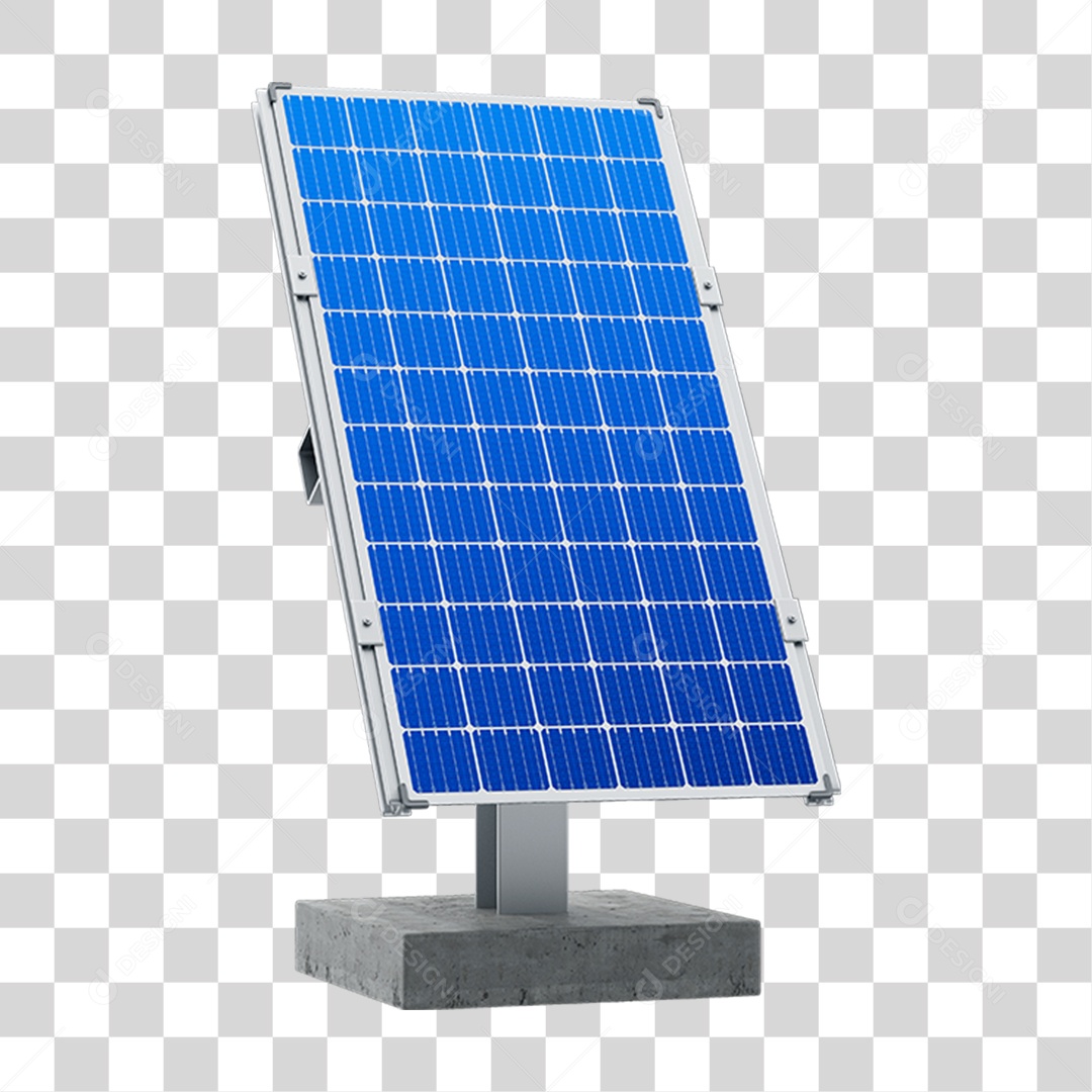 Placa de Energia Solar Fotovoltaica Azul Em Base Suspensa de Aço Com Concreto Em 3D PNG Transparente