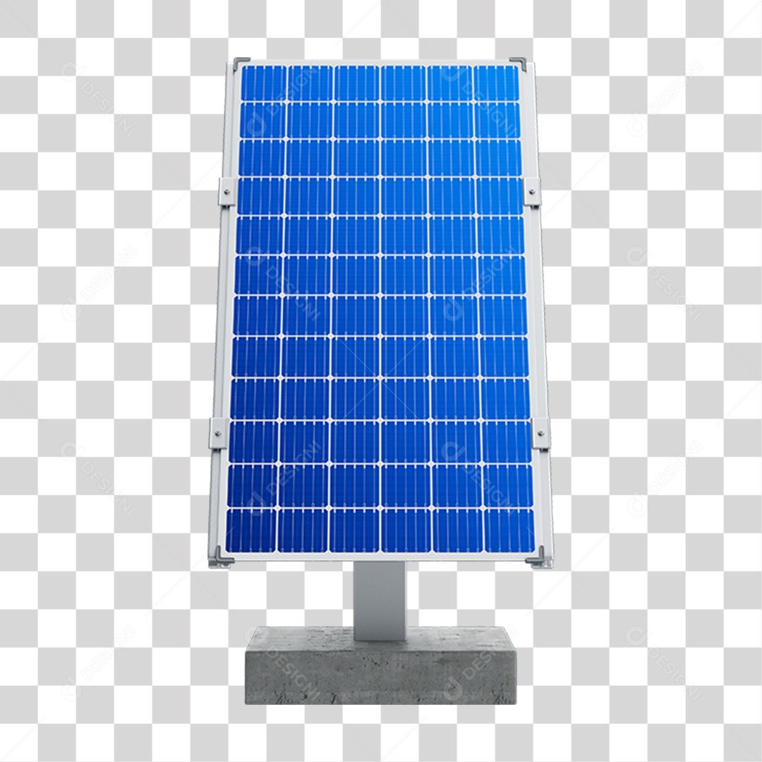 Placa de Energia Solar Fotovoltaica Azul Em Base Suspensa de Aço Com Concreto Em 3D PNG Transparente