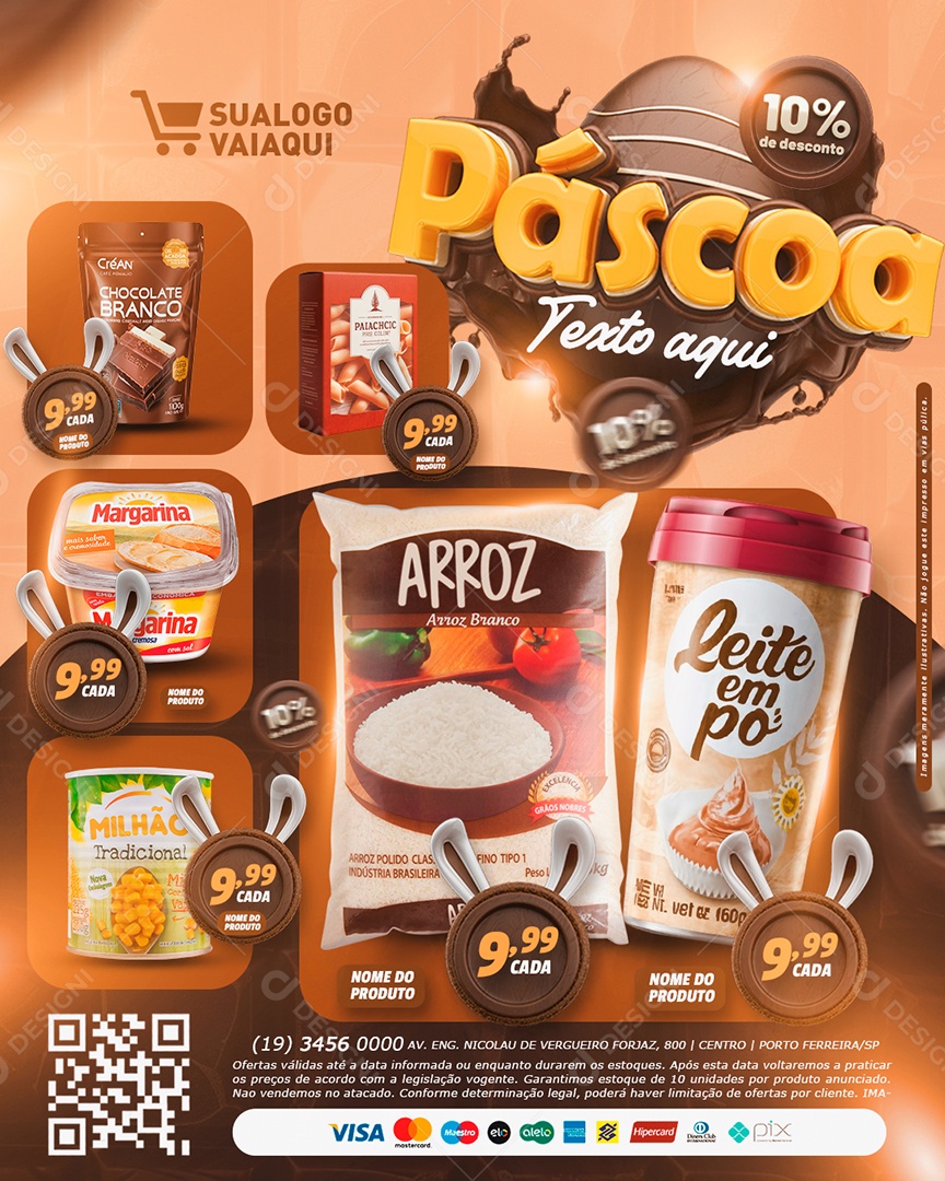 Tabloide Páscoa Arroz Branco Leite em pó milho Social Media PSD Editável