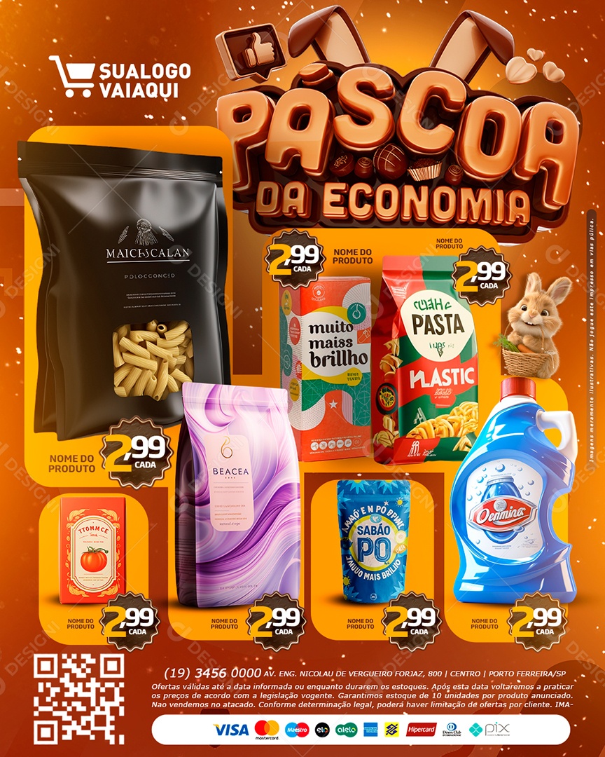 Tabloide Supermercado Ofertas de Páscoa produtos Social Media PSD Editável