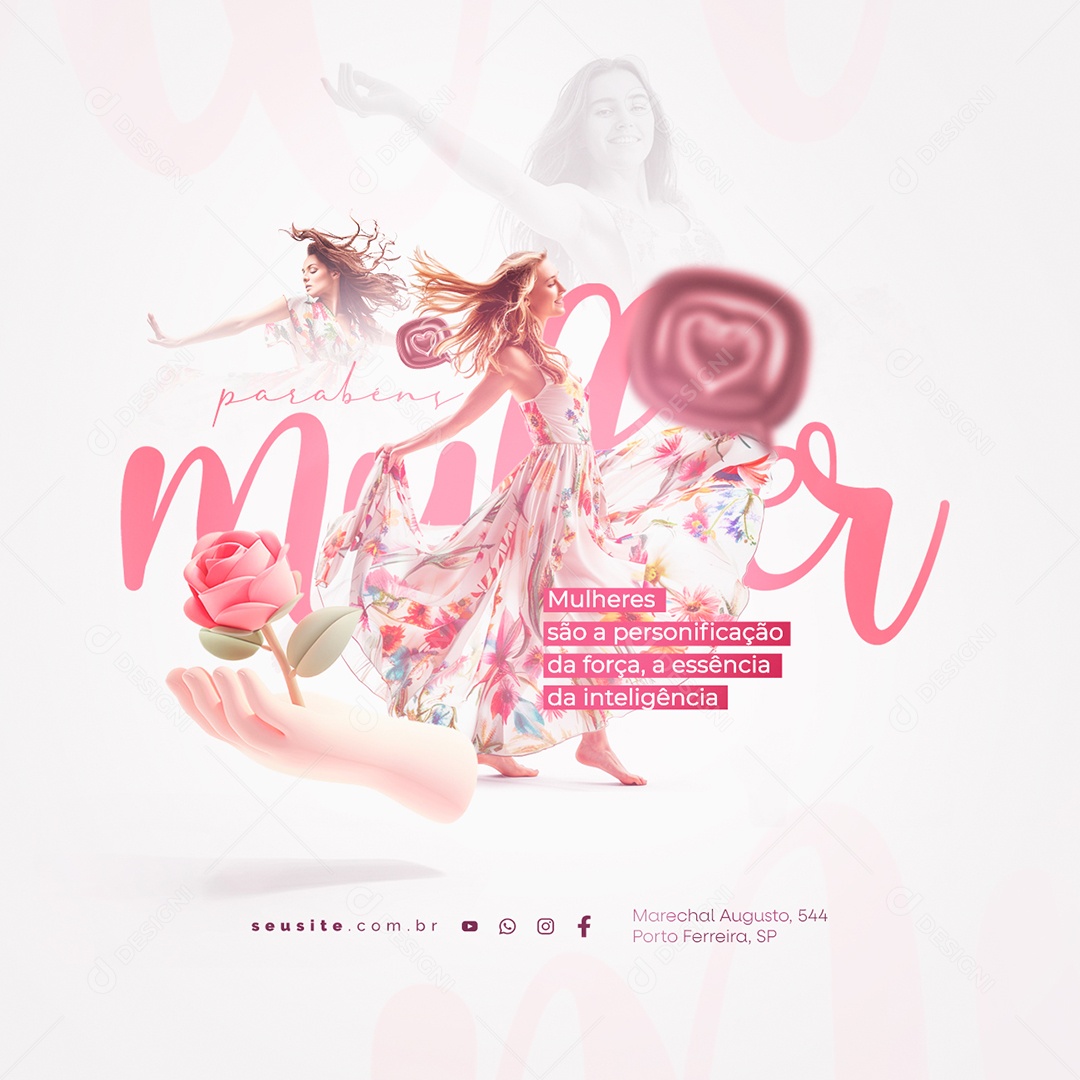 Dia Internacional das Mulheres 08 de Março parabéns Social Media PSD Editável