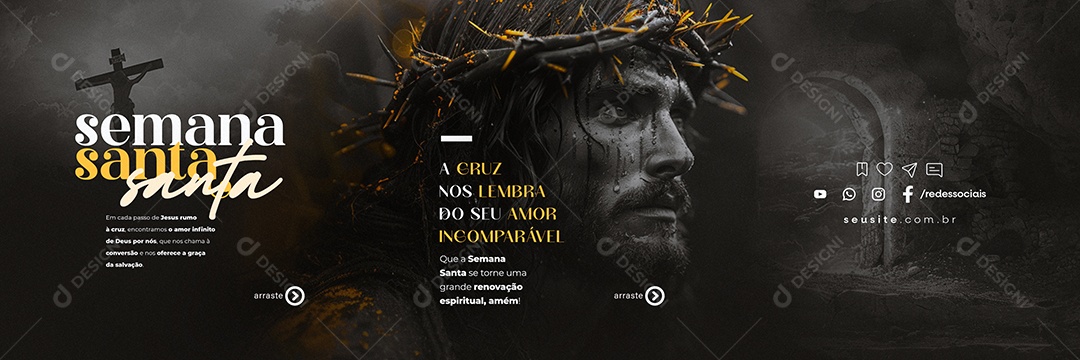 Carrossel Semana Santa A Cruz nos lembra do seu amor Social Media PSD Editável