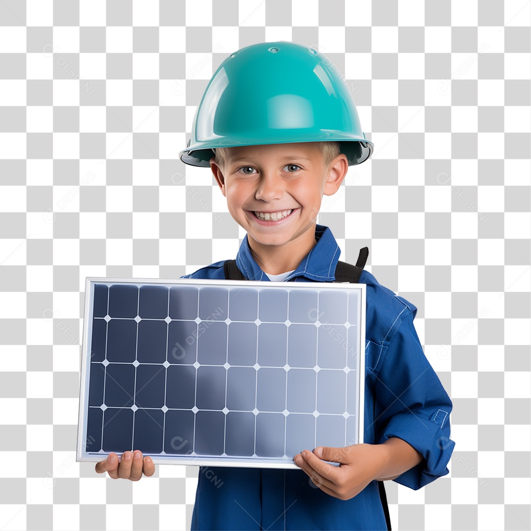 Menino Vestido de Técnico de Placa Solar PNG Transparente
