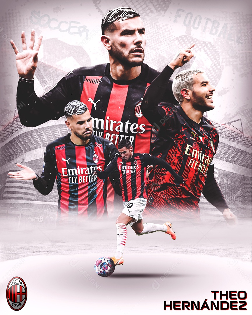 Flyer Futebol Theo Hernández Milan Social Media PSD Editável