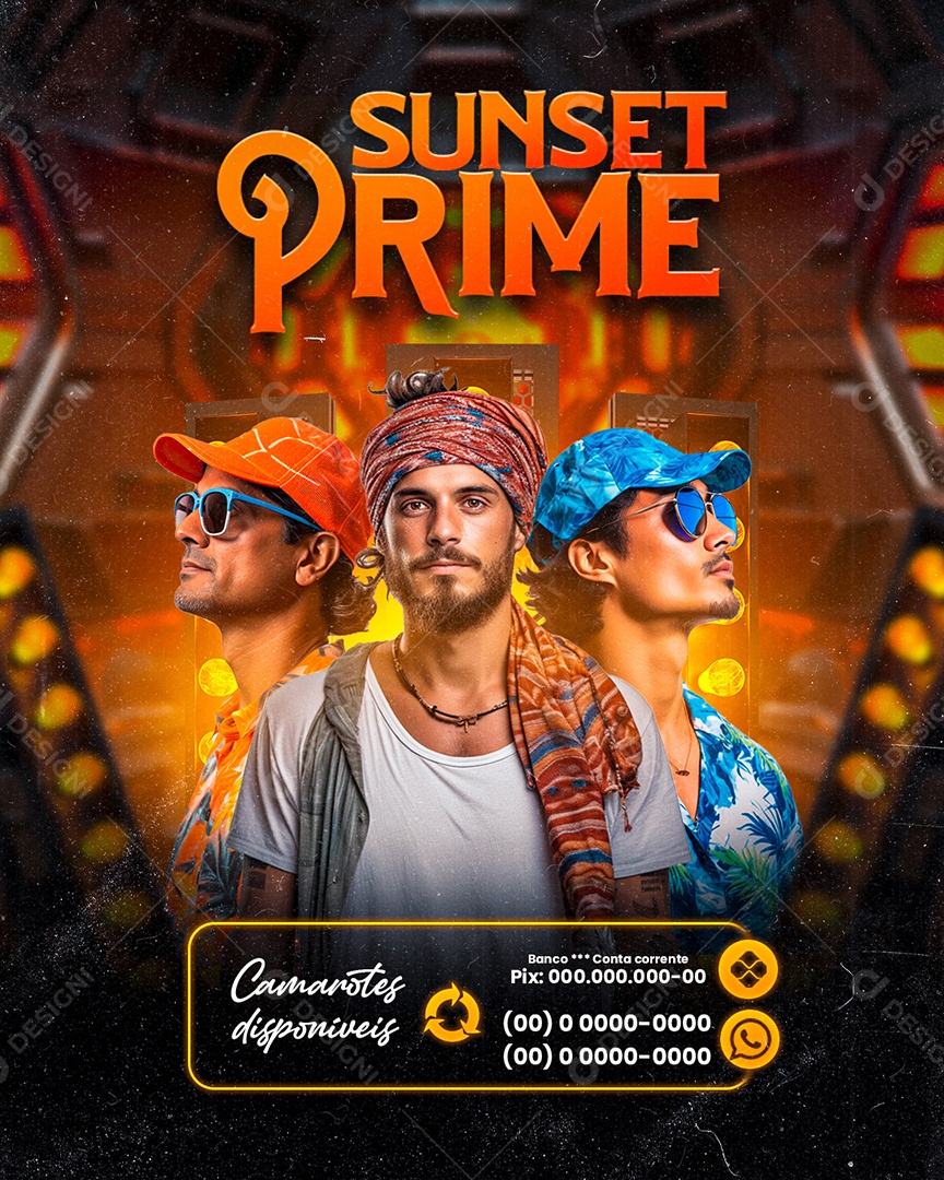Flyer Sunset Prime Camarotes disponíveis Social Media PSD Editável