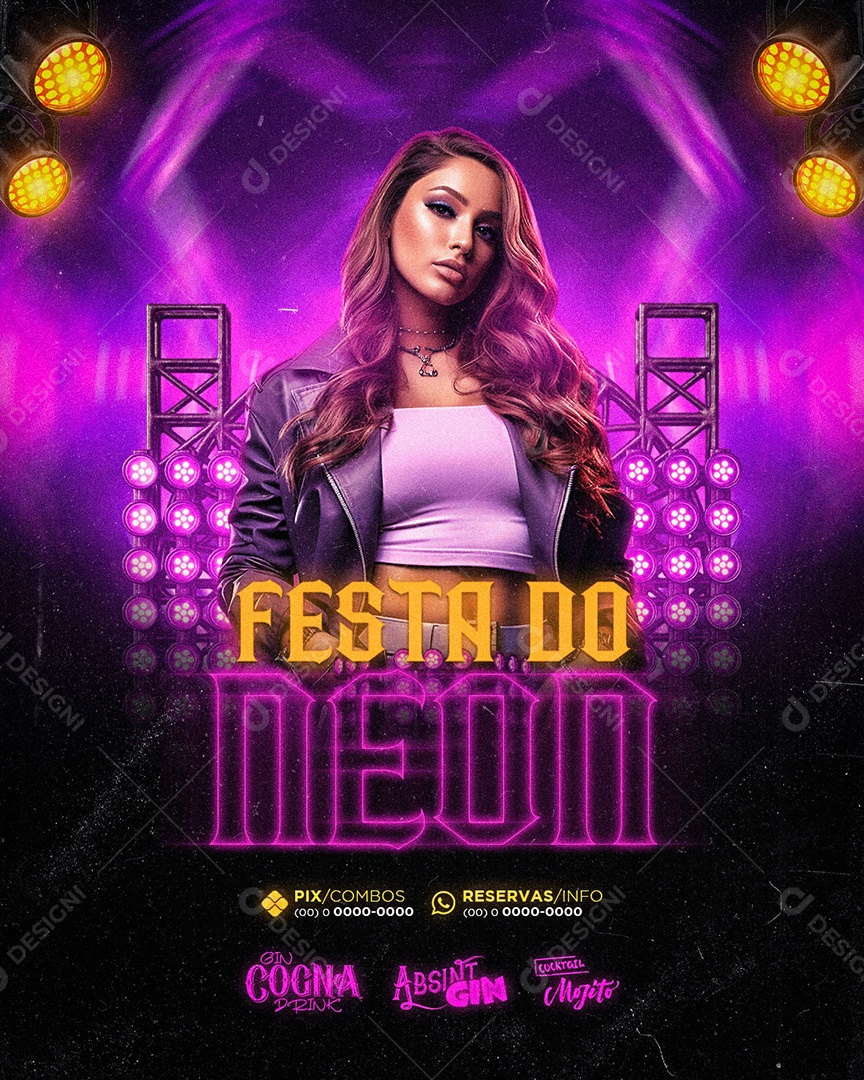 Flyer Festa do Neon Social Media PSD Editável