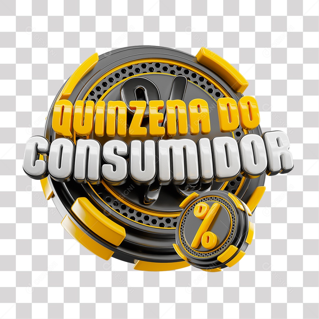 Quinzena do Consumidor Selo 3D Laranja Branco e Preto para Composição PNG Transparente