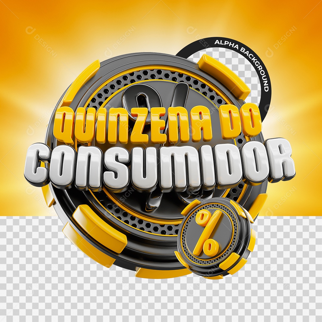 Quinzena do Consumidor Selo 3D Laranja Branco e Preto para Composição PSD
