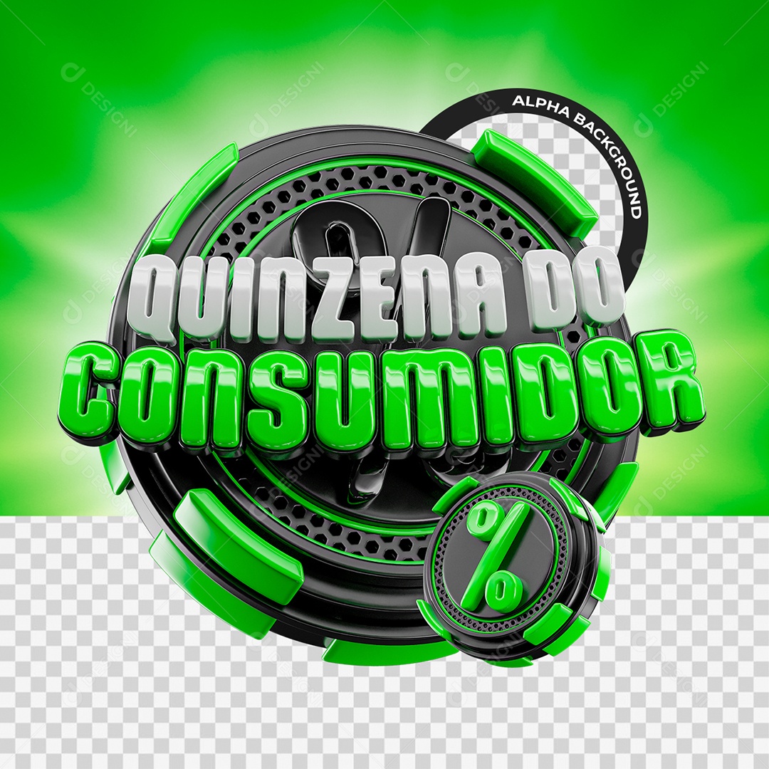 Quinzena do Consumidor Selo 3D Cinza Verde e Preto para Composição PSD