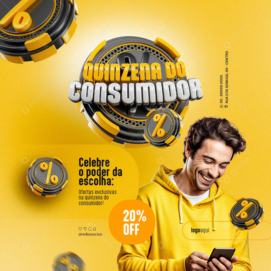 Quinzena do Consumidor Supermercado Celebre o poder da escolha 20% Off Social Media PSD Editável