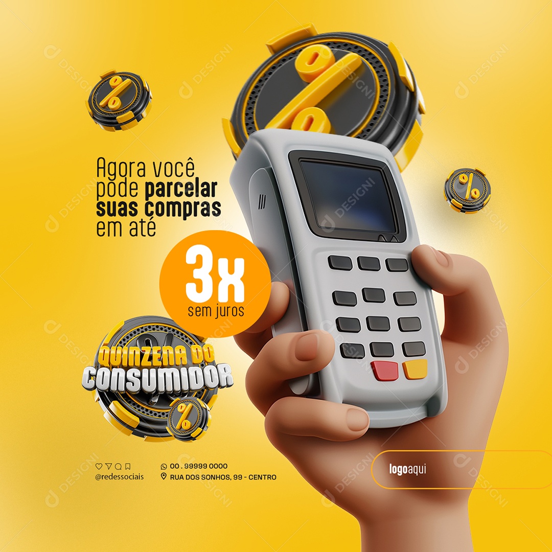 Quinzena do Consumidor Supermercado parcelar suas compras 3x sem juros Social Media PSD Editável