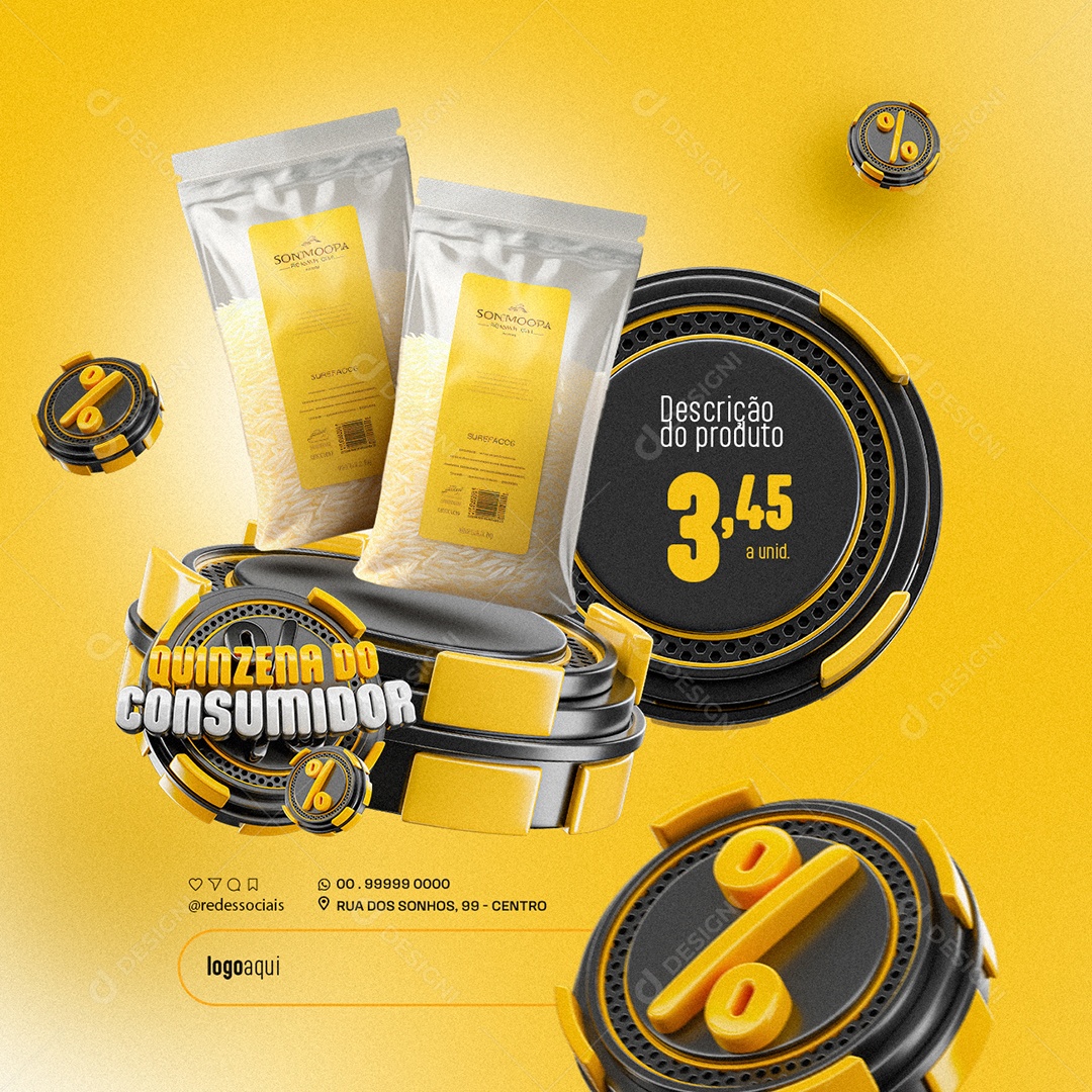 Quinzena do Consumidor Supermercado Produtos Social Media PSD Editável