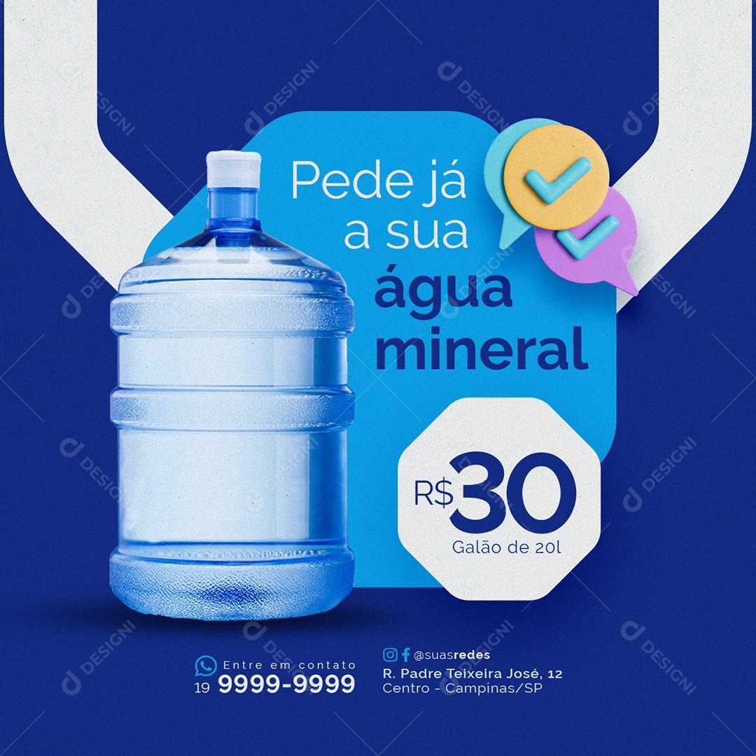 Entregas de Água Pede já a sua água mineral Galão de 20l Social Media PSD Editável