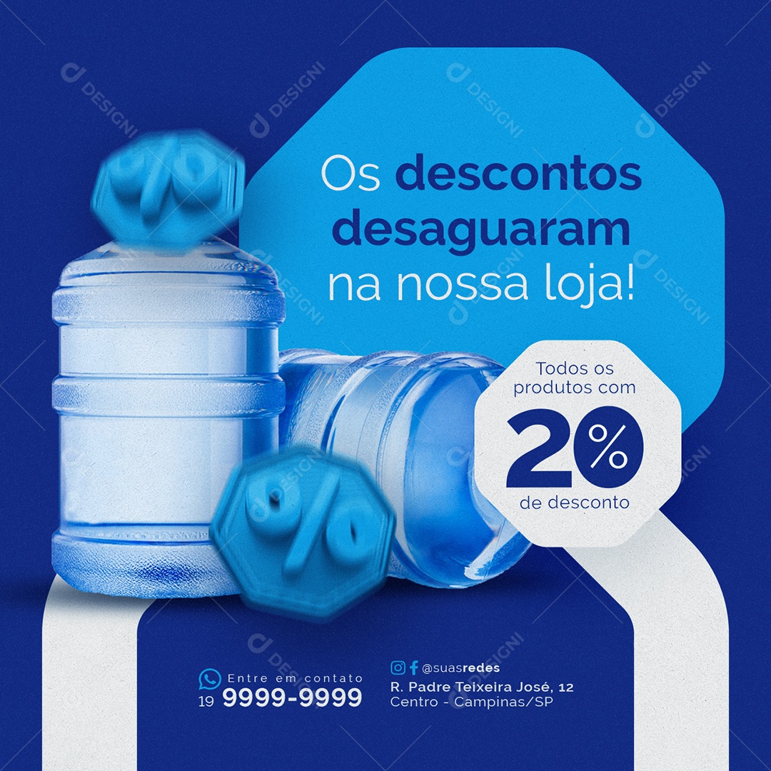 Entregas de Água Os descontos desaguaram na nossa loja Social Media PSD Editável