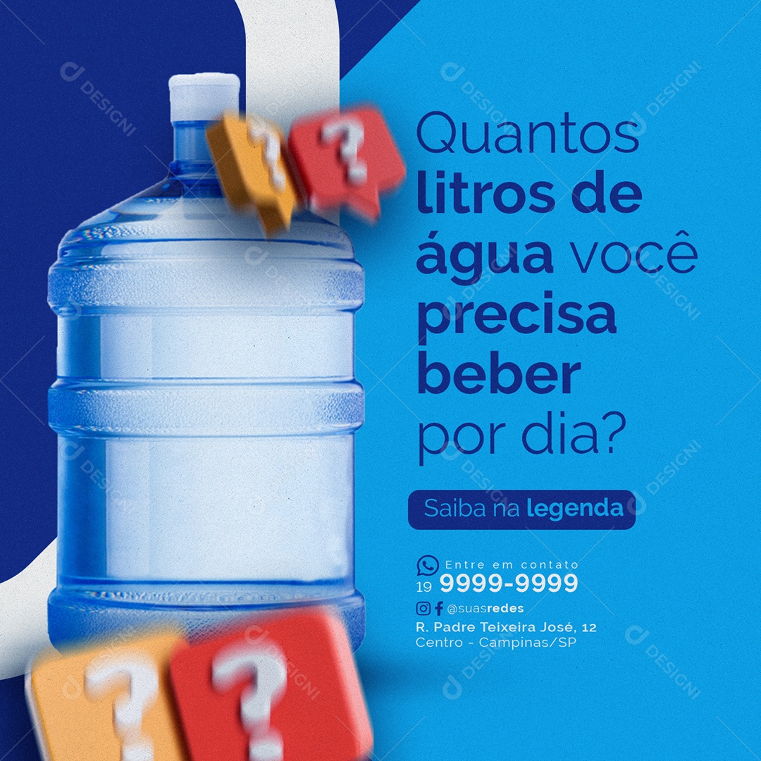 Entregas de Água Quantos litros de água você precisar beber Social Media PSD Editável