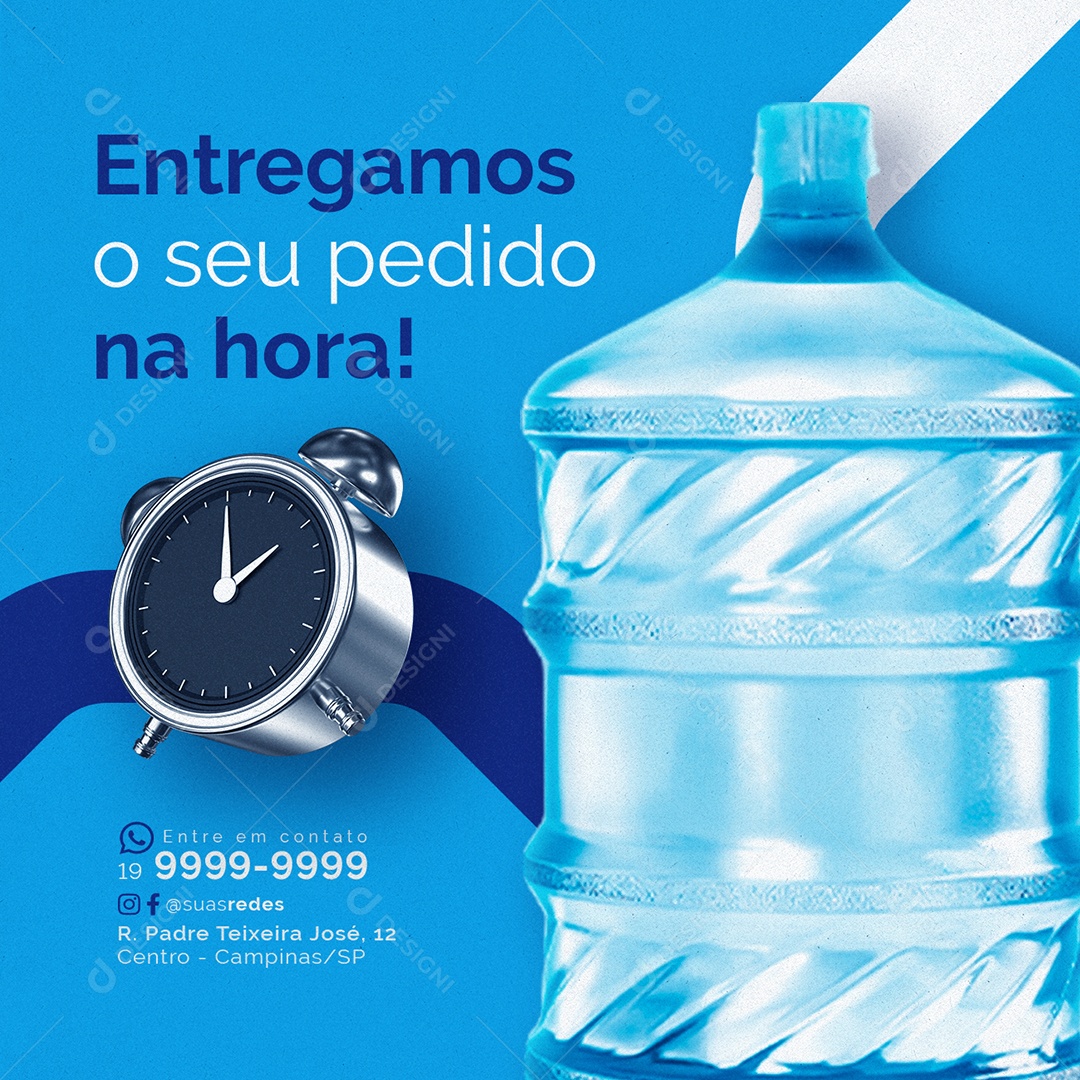 Entregas de Água Entregamos o seu pedido na hora Social Media PSD Editável